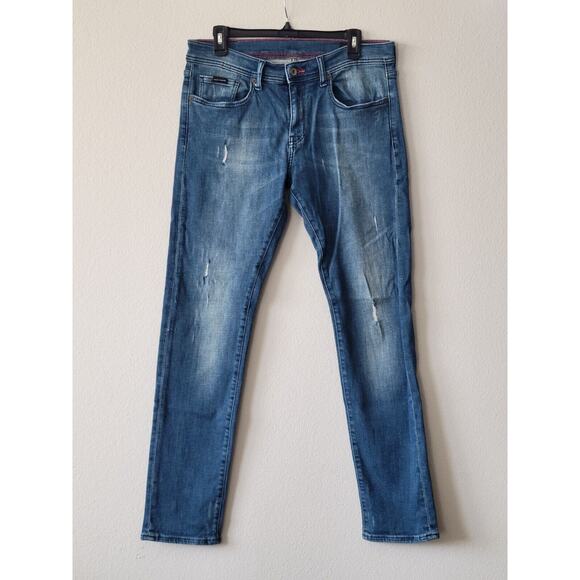 Armani Exchange Men's Blue Jeans J13 Slim Sz 32 Distress - Picture 1 of 11